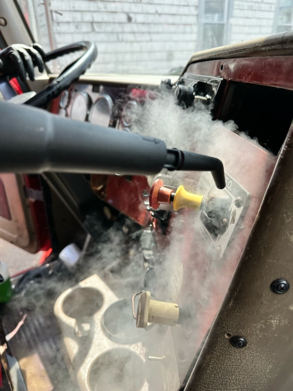 Steam Cleaning Commercial Truck Front Console